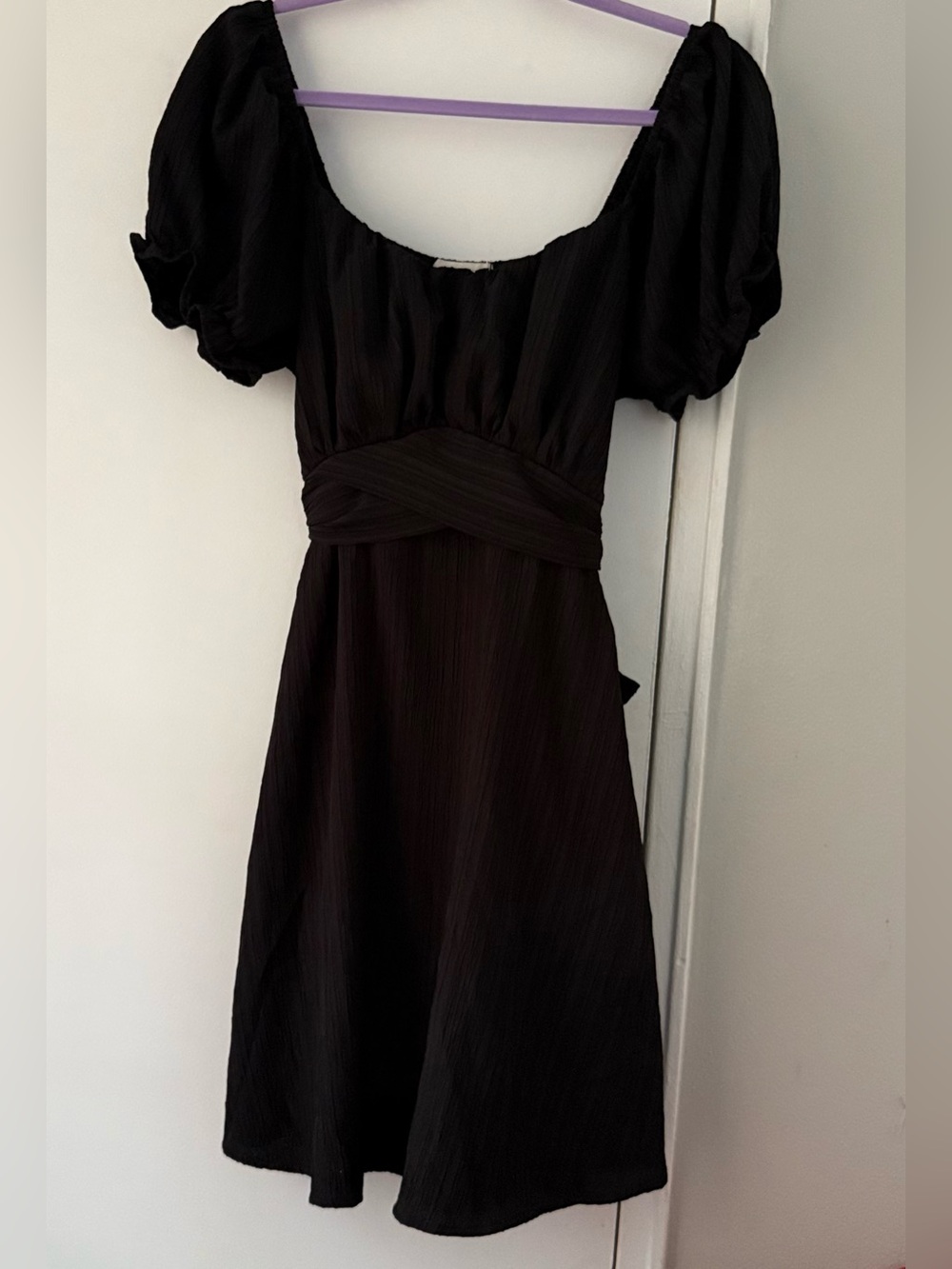 Pie In The Sky Black Puff Sleeve Tie Waist Fit & Flare Dress XL
